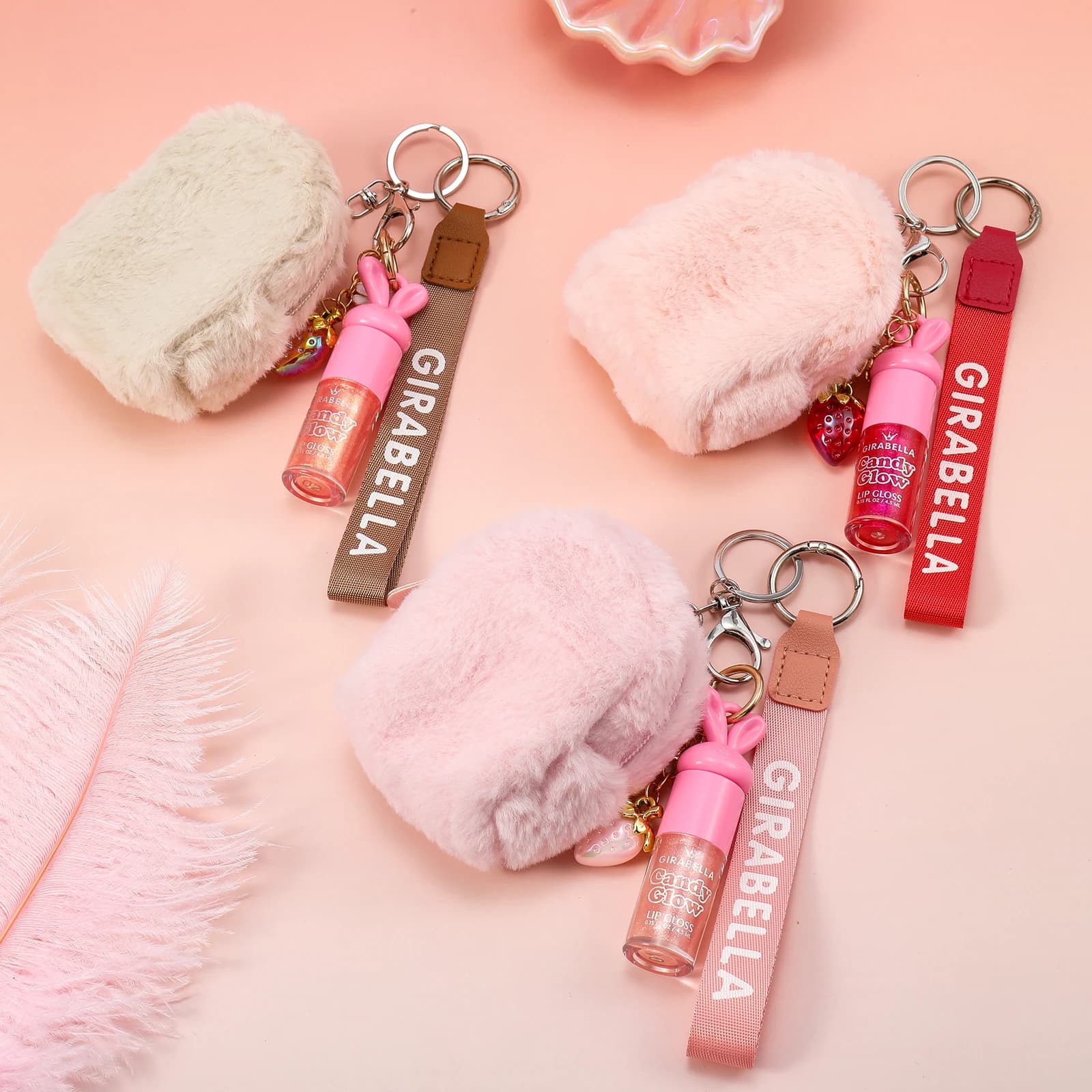 Candy Glow Lip Gloss Fluffy Pouch Keychain