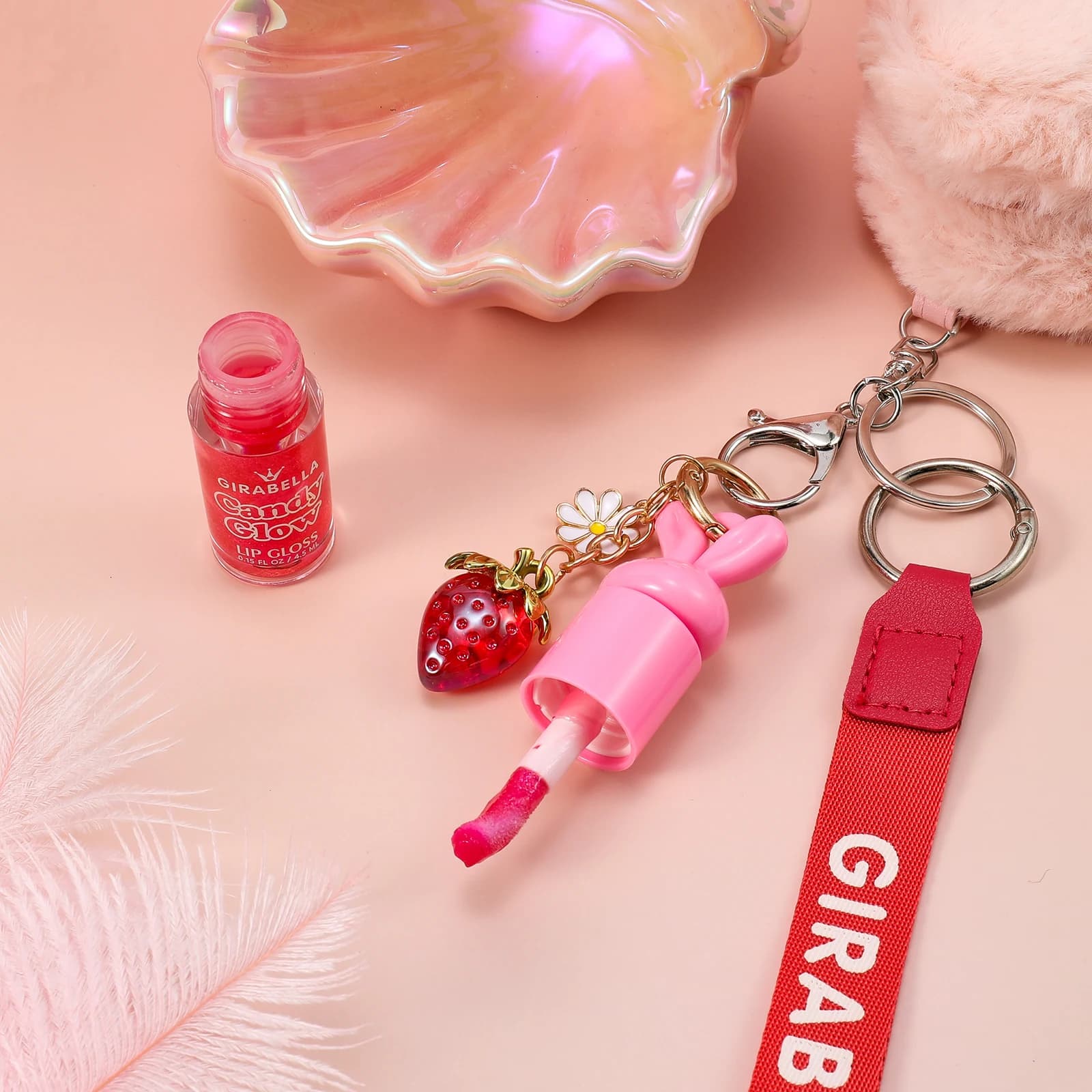 Candy Glow Lip Gloss Fluffy Pouch Keychain 5