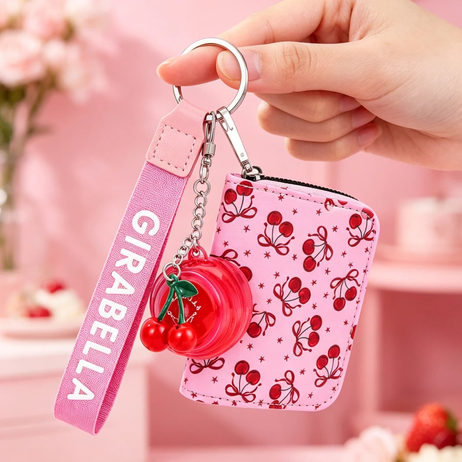 Cherry Lip Balm Wallet Keychain 2