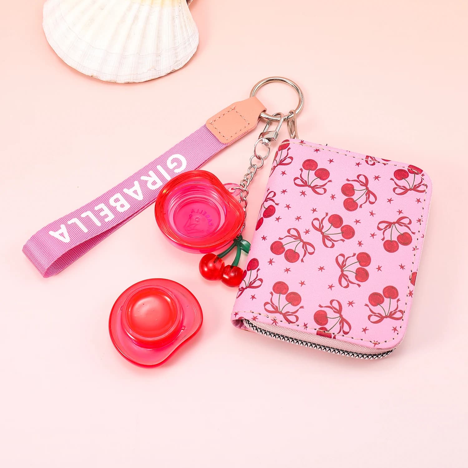 Cherry Lip Balm Wallet Keychain 5