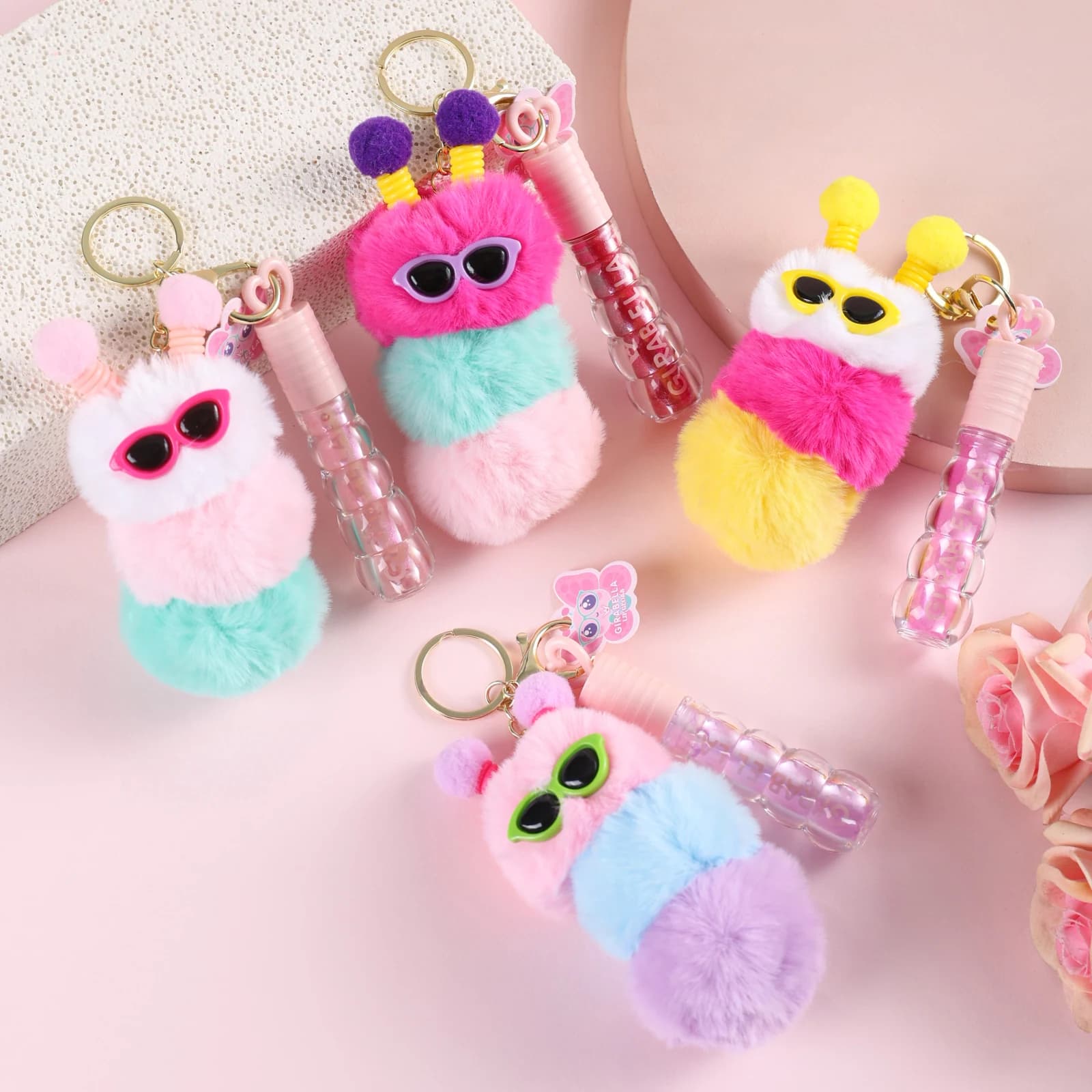 Colorful Plush Charm Lip Gloss Keychain