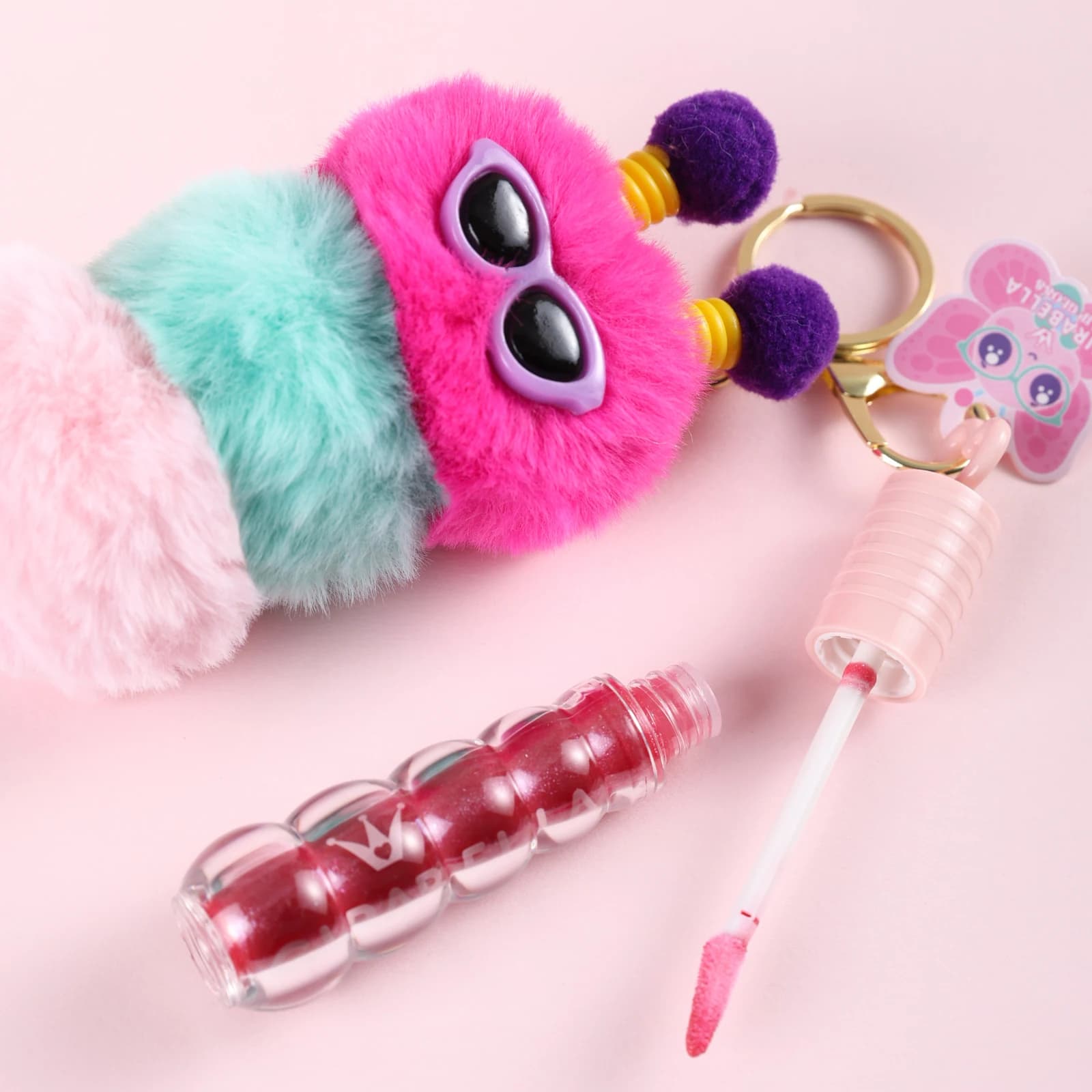 Colorful Plush Charm Lip Gloss Keychain 2