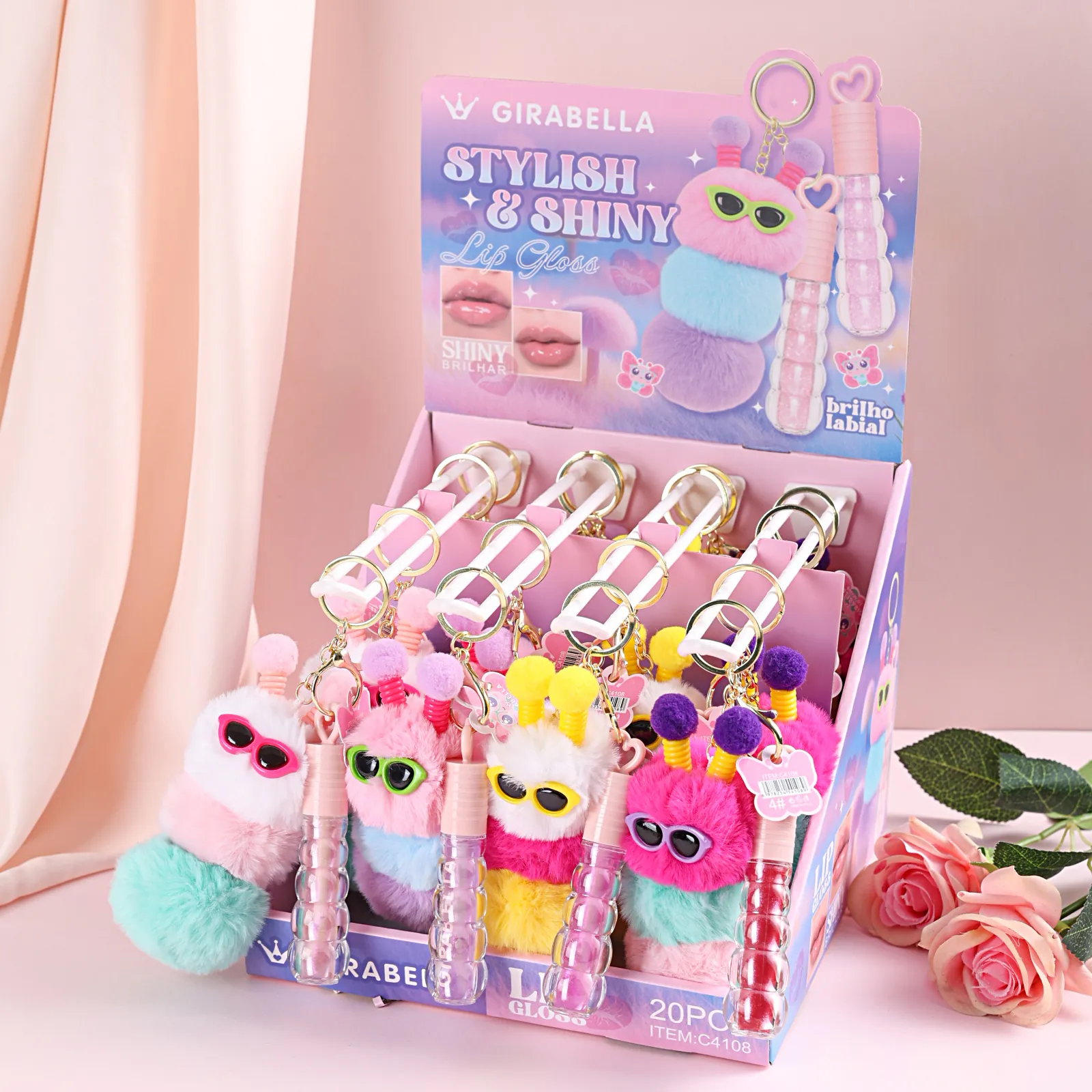 Colorful Plush Charm Lip Gloss Keychain 3