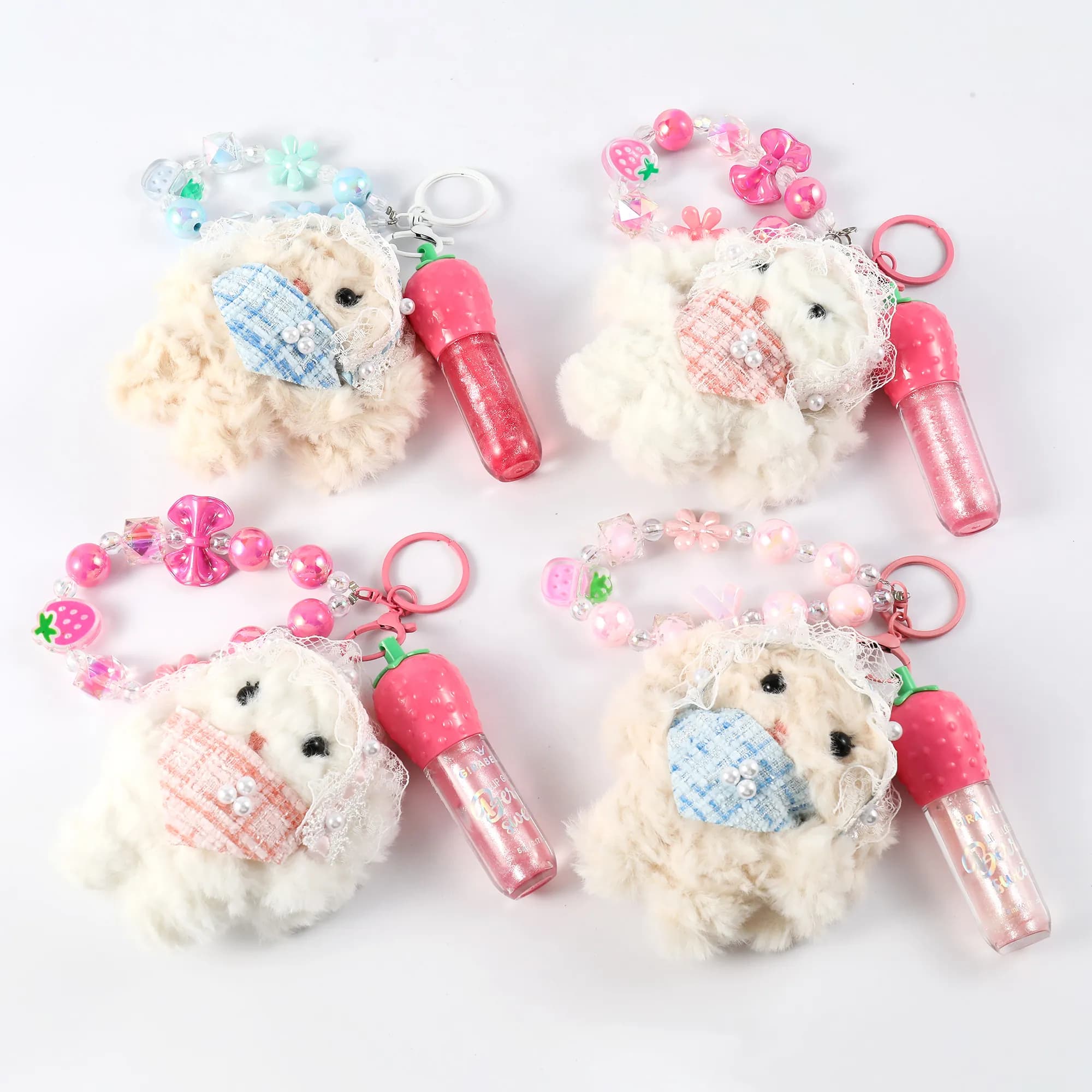 Gingham Heart Bunny Lip Gloss Keychain