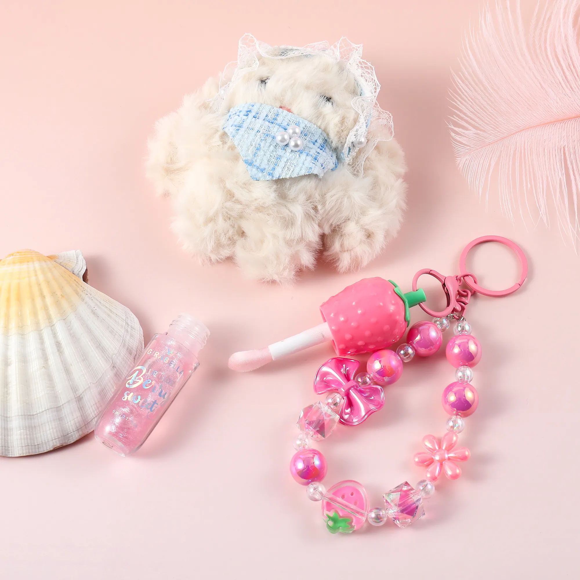 Gingham Heart Bunny Lip Gloss Keychain 2