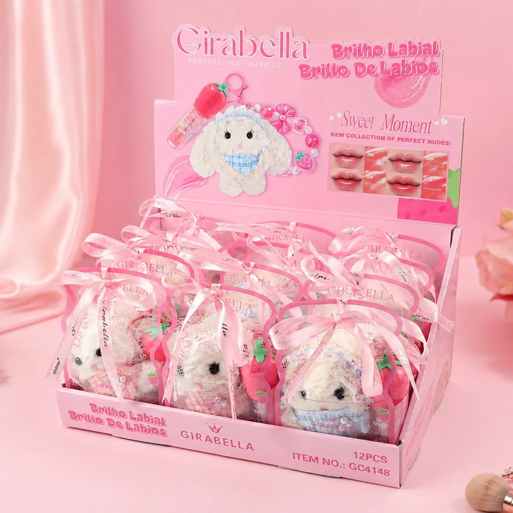 Gingham Heart Bunny Lip Gloss Keychain 4