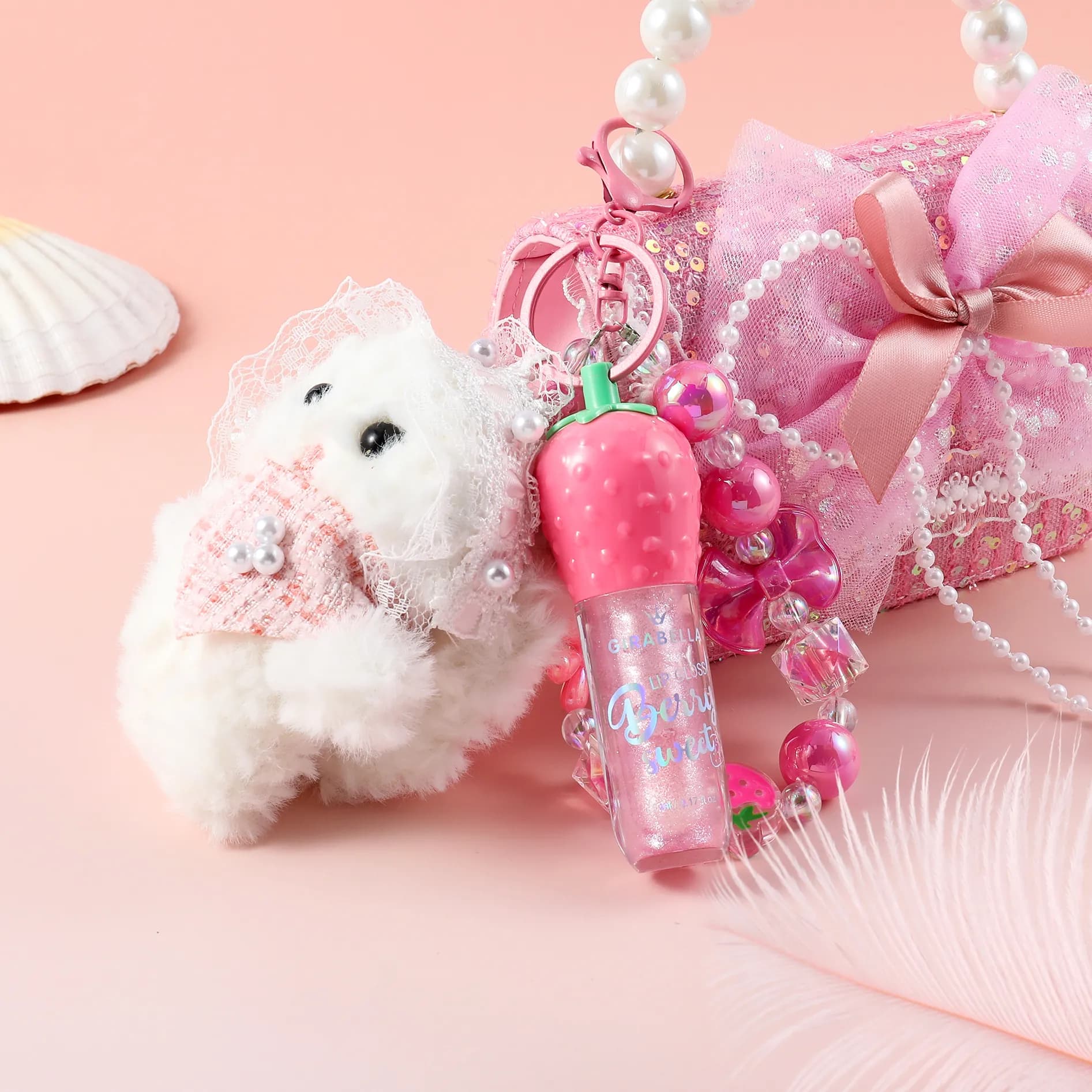 Gingham Heart Bunny Lip Gloss Keychain 7