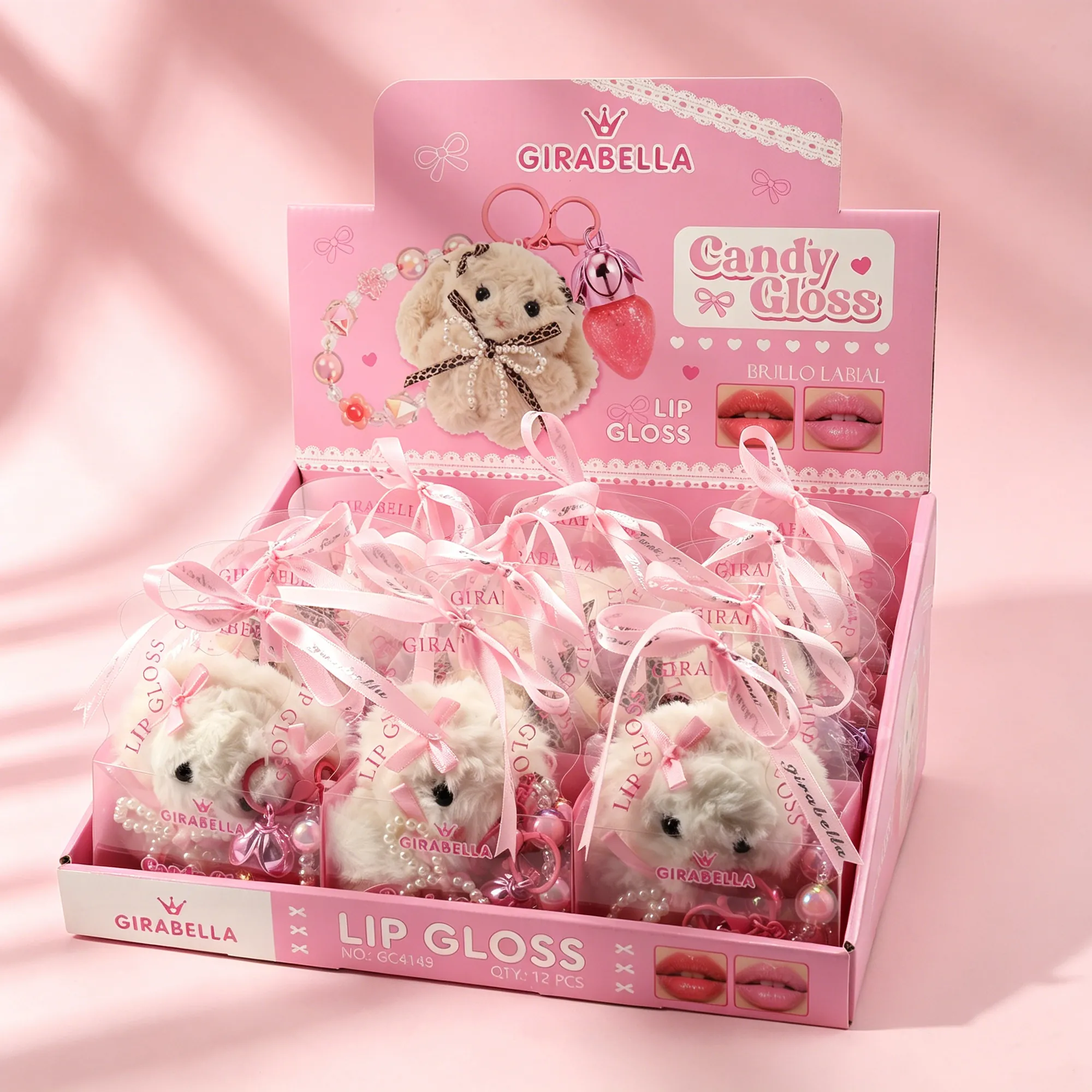 Bow Bunny Strawberry Lip Gloss Keychain 3