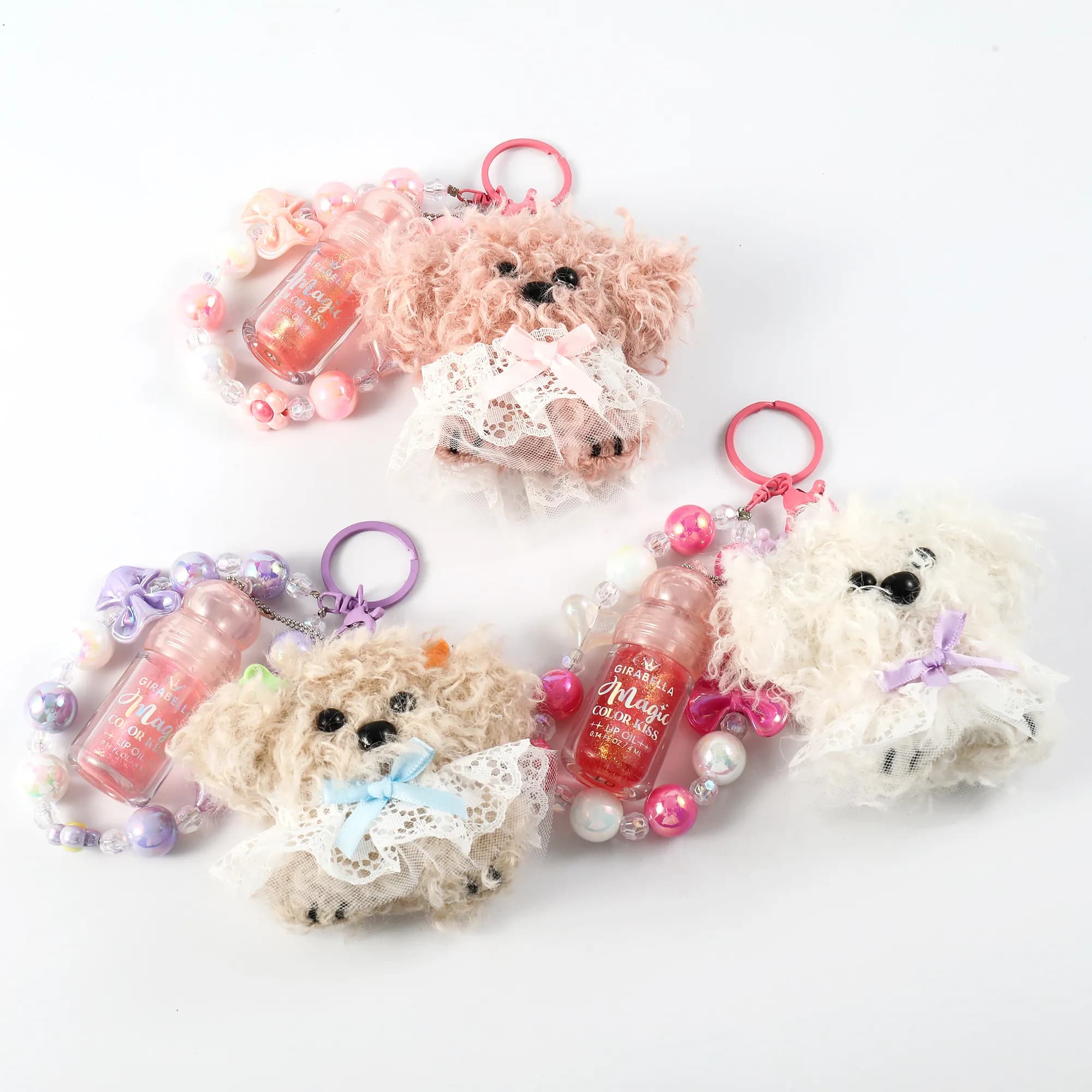 Lace Bow Puppy Lip Gloss Keychain