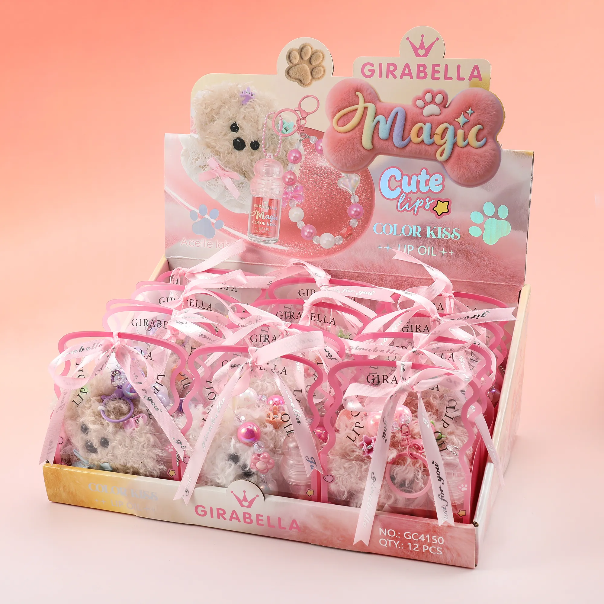 Lace Bow Puppy Lip Gloss Keychain 2