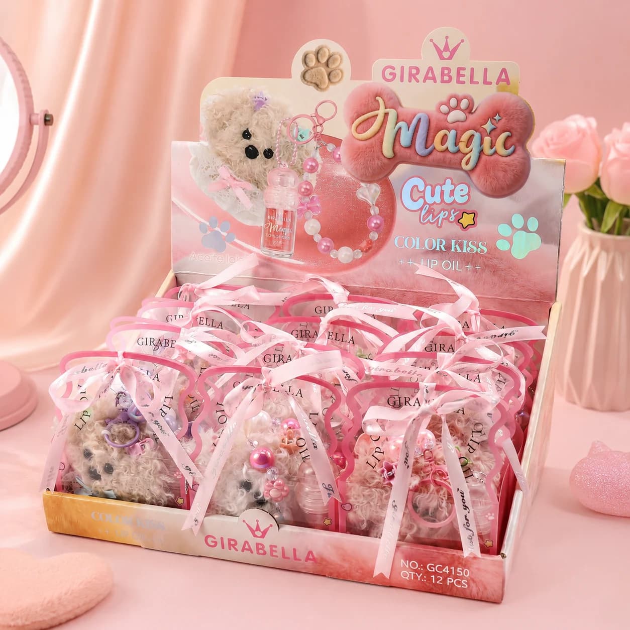 Lace Bow Puppy Lip Gloss Keychain 3