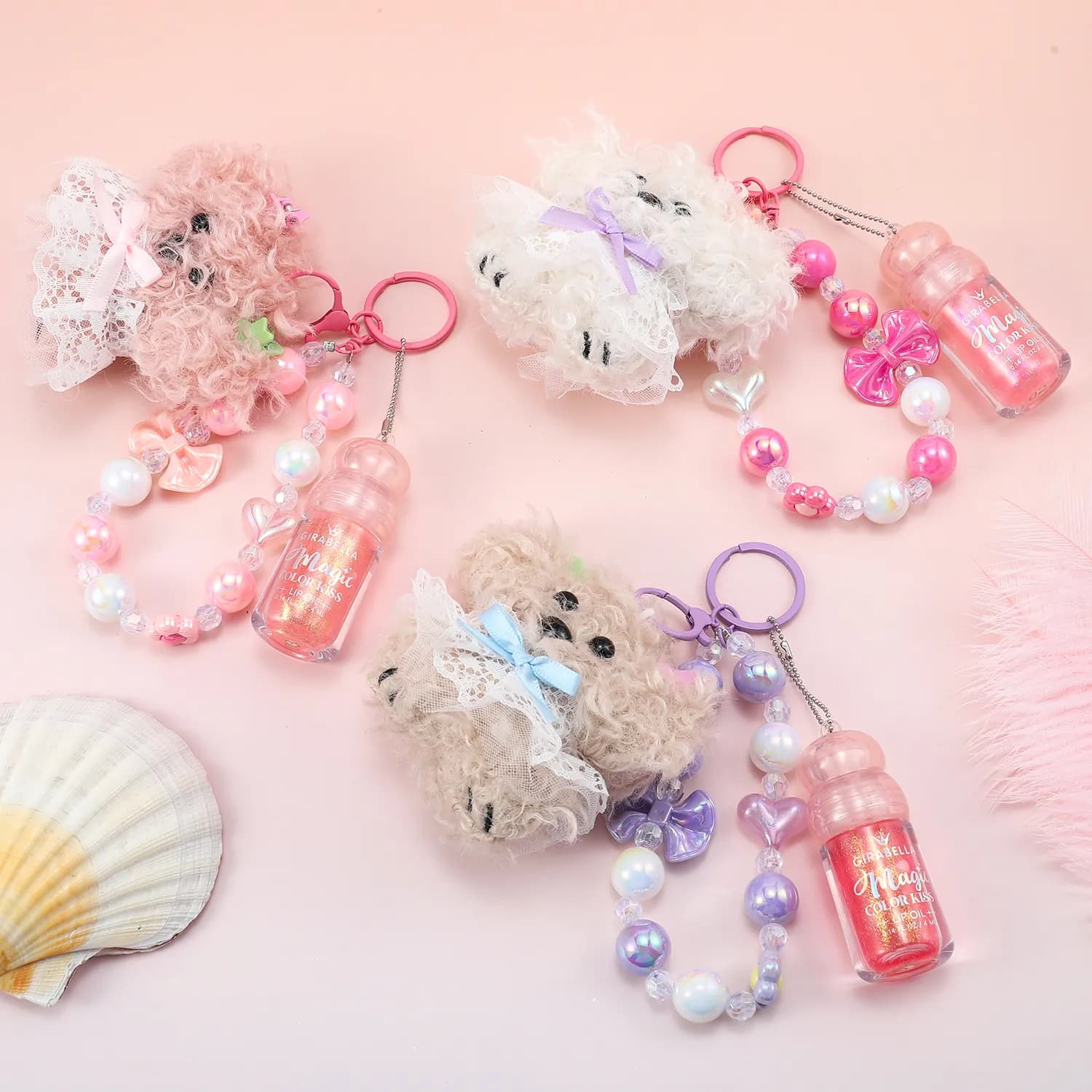 Lace Bow Puppy Lip Gloss Keychain 4