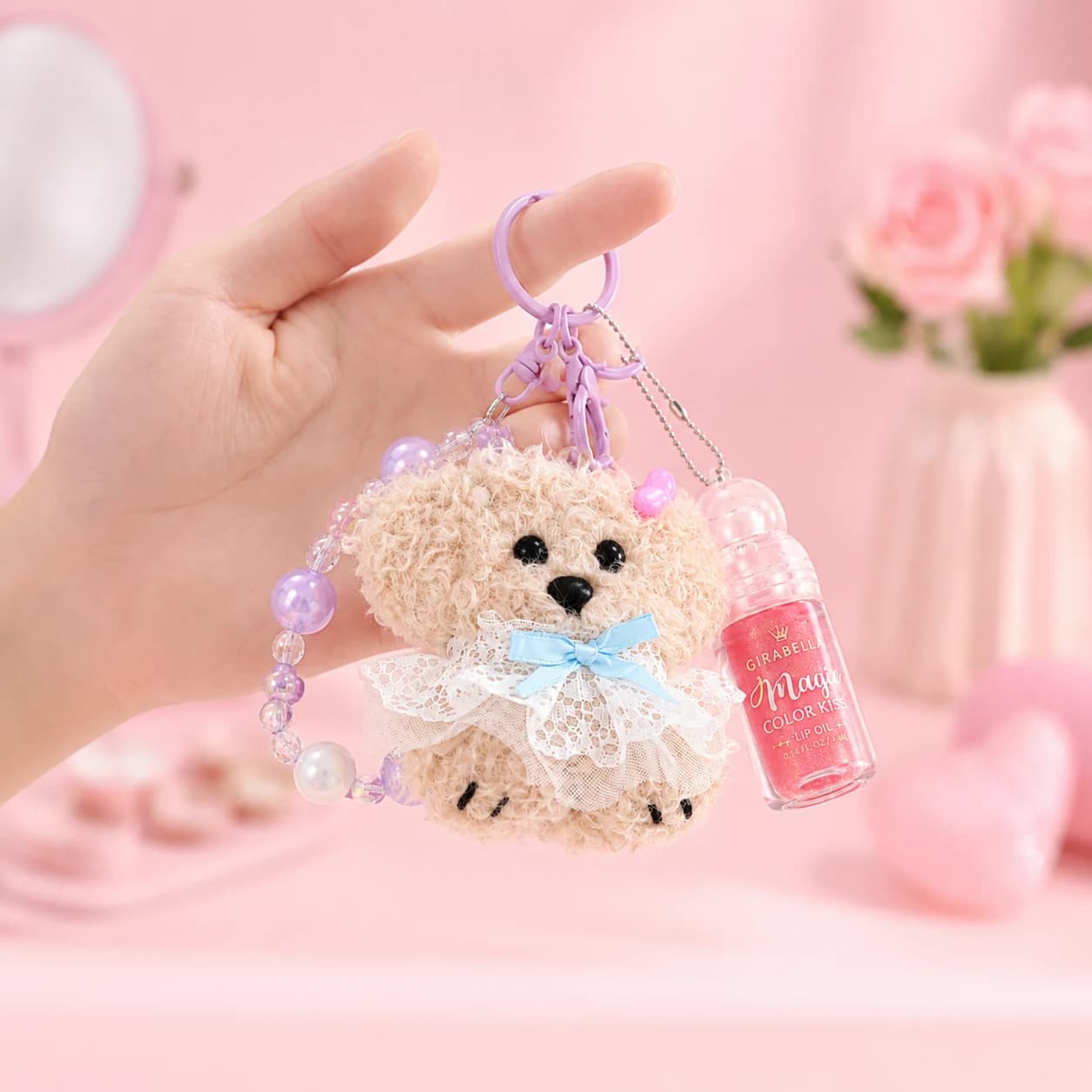 Lace Bow Puppy Lip Gloss Keychain 5