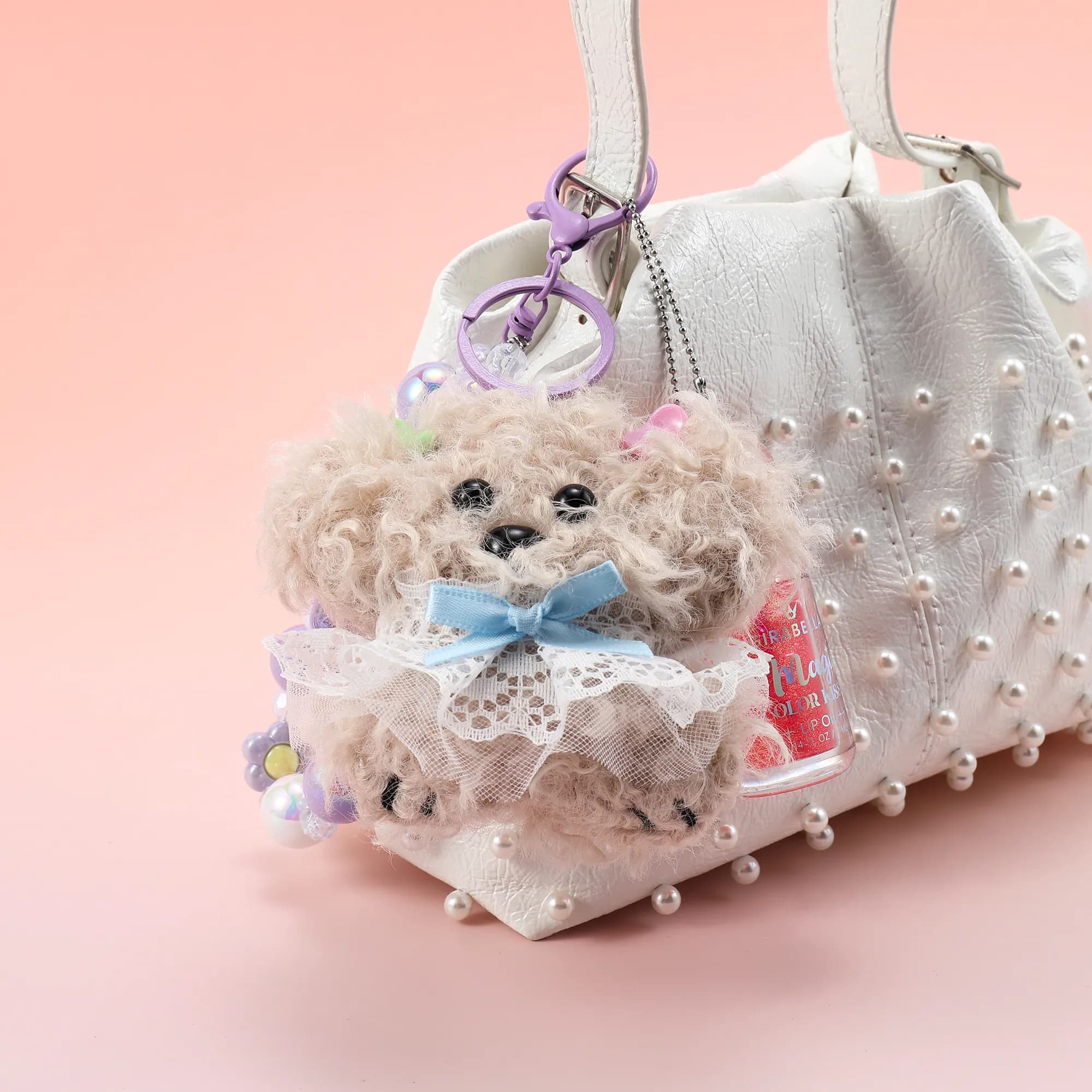 Lace Bow Puppy Lip Gloss Keychain 7