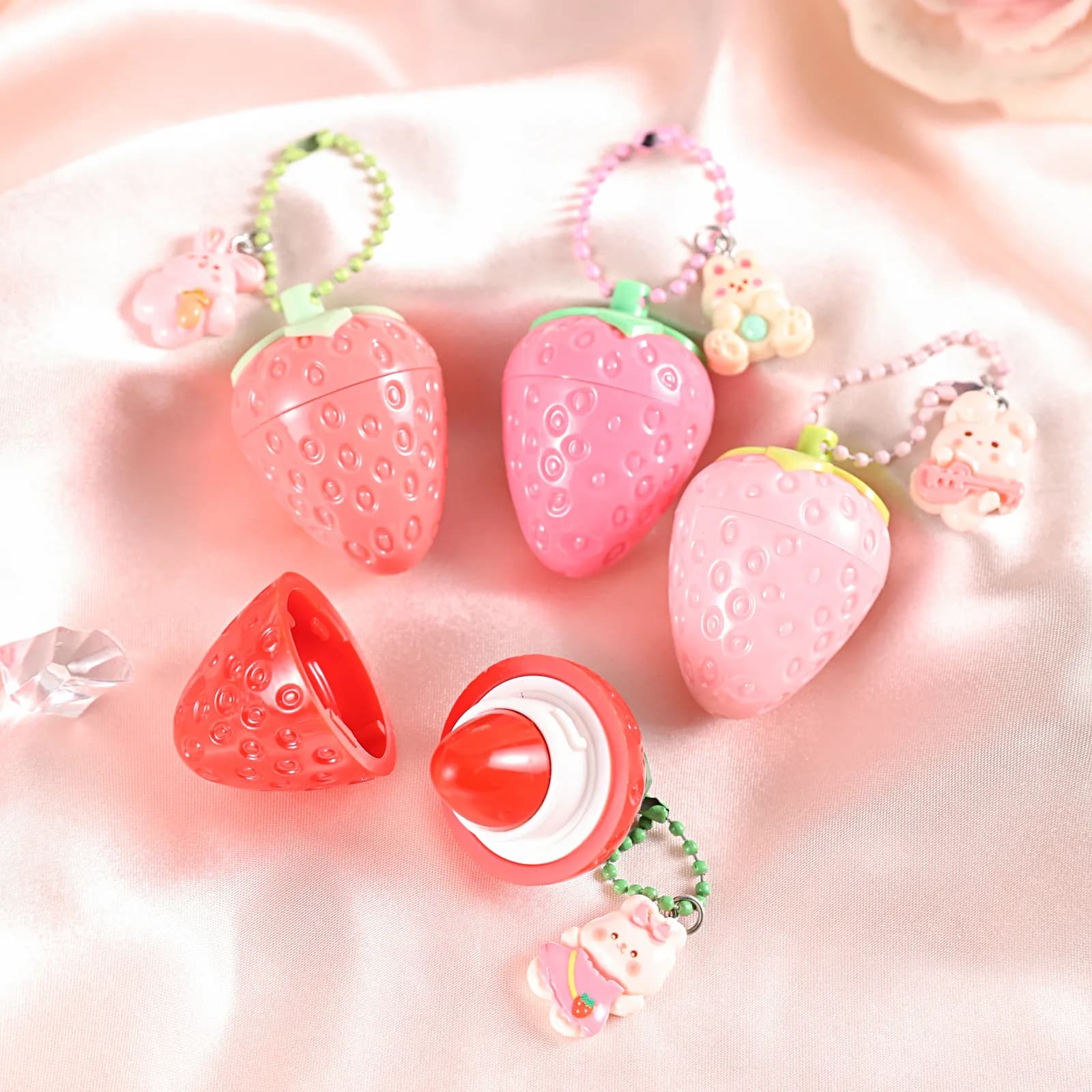 Strawberry Lipstick Charm Keychain