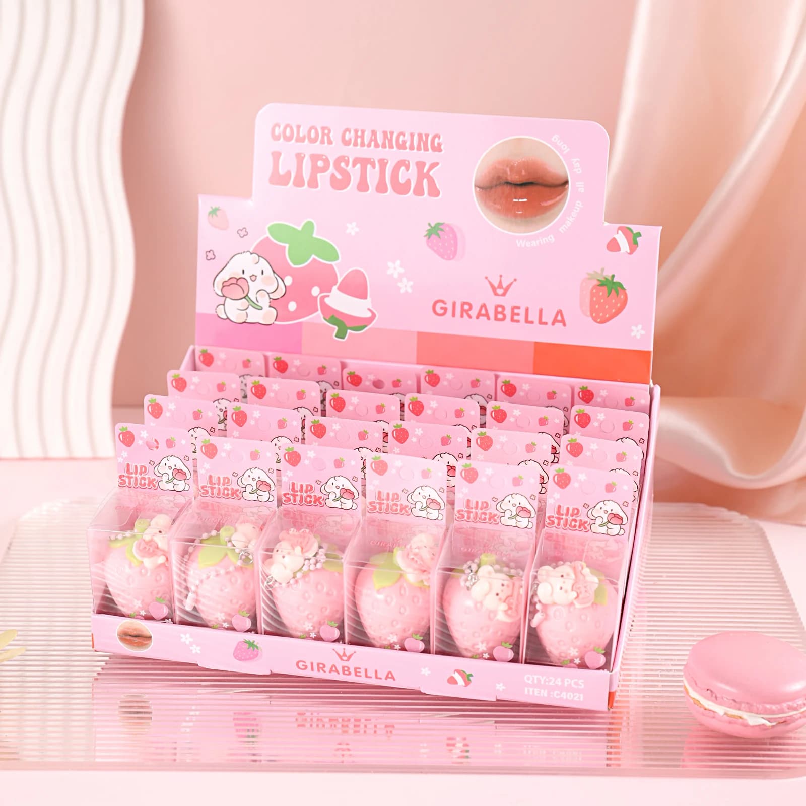 Strawberry Lipstick Charm Keychain 2